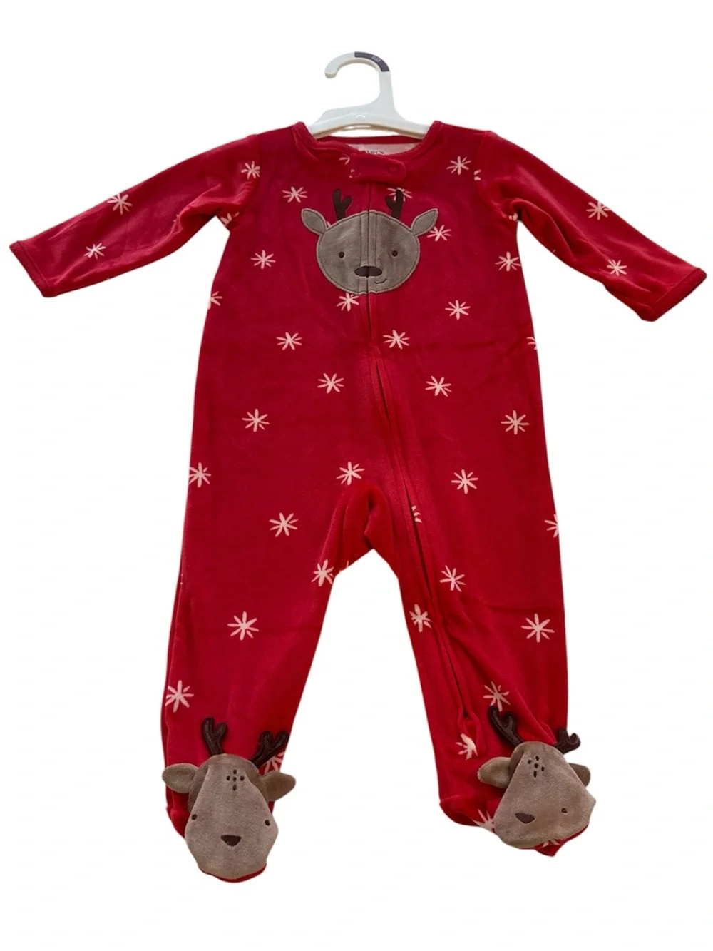 Carter's Christmas Pajama Set Red Reindeer Striped Santa Footed NWT Size 6 Month